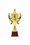 Gold & Red Prestige Trophy – 32 cm | Award Cup with Laurel Wings & Plastic Base