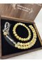 Stone Prayer Beads & Bracelet Set Special Design in Wooden Box - Yellow - Natural Stone - 2