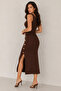 Women's Brown Button Detailed Camisole Midi Dress - 6