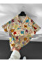 Krem Abstract Flower Cuban Collar Efil Efil Alaçatı Shirt - 3