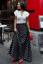 Black Polka Dot Maxi Women's Satin Skirt Sh385 - 4