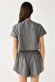 Modern Textured Corduroy Shorts Set 9159 Smoked - 3