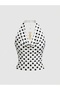 White Polka Dot Halter Neck Draped Crop Blouse Women's Blouse with Gold Accessory Detail - 5