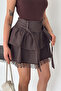 Women's Denim Lace Detailed Belted Mini Skirt - 4