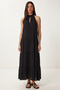 Flounced Summer Long Viscose Dress Lfg0181 Black