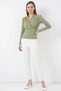 Women's Double-Breasted Collar, Gathered Waist, Shoulder Padded, Green Blouse - 6