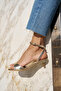 Pesa Women's Gold Single Strap Mini Heel Sandals - 7