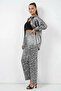 Women's High Waist Leopard Patterned Viscose Gray Suit - 2