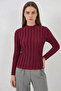 Women's High Collar Textured Burgundy Blouse - 7