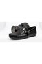 Gr0529 Genuine Leather Knitted Patterned Buckle Casual Black Sports Classic Loafer Ballet Shoes - 4