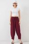 Women's High Waist Linen Burgundy Trousers