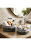 Gray 2 Size Round Bamboo Edge Organizer Basket with Wooden Base - with Cloth Diameter=22X24Cm (5496) - 2