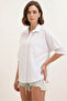 Women's Short Sleeve Basic Oversize Cotton White Shirt - 5