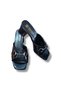Women's Dark Blue Patent Leather Buckled Thick-Heeled Slippers - 4