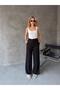 Women's High Waist Wide Leg Fabric Trousers - 3