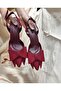 Burgundy Satin Thin Heeled Women's Shoes with Bow