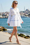 Women's V-Neck Spanish Sleeve Mini Dress %100 Cotton Woven Belted Striped Detailed Daily Casual Modern - 2