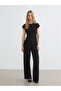 Black Crew Neck Textured Blouse - 2