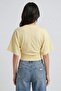 Yellow Crew Neck Gathered Waist Bat Sleeve Crop Blouse - 5