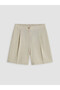 Beige Modal Blend Pleated Women's Shorts - 5