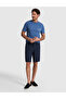 Navy Blue Slim Fit 100% Linen Woven Shorts with Elastic Waistband 50321827-Vr033