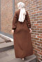 Light Brown Crew Neck Dress with Elastic Waist and Sleeves - 5