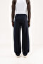 Men's Linen Striped Lace-Up Trousers Navy Blue - 3