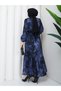 Women's Long Hijab Stylish Dress - Belted Cesika Fabric Print Pattern Hijab Dress Long Sleeve 140cm Length - 4