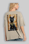 For the Love of Cats 74 Cat Printed Beige Oversize T-Shirt 100% Cotton Unisex Cat Lover Premium Design - 3