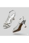 (Park Moda) Stone Detailed Heeled Open Toe Women's Evening Dress Shoes Silver - 5