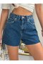 Women's Stoned Dark Blue Jean Shorts High Waist Mini Denim Shorts