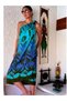 Turquoise Blue Green Ethnic Patterned Viscose Sea Pareo Shawl Beach Skirt Multi-Purpose Summer Sarong Dress - 3