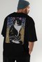 For the Love of Cats 94 Cat Printed Black Oversize T-Shirt 100% Cotton Unisex Cat Lover Premium Design - 8