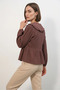 Women's Baby Collar Gathered Ruffle Sleeve Brown Shirt - 4