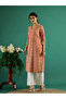 Peach Bandhani Print V Neck Kurta - 5