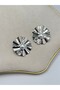 Textured Plate and Pearl Detail Earrings (Brass Plated) Silver - 3