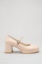 Nude Color Patent Leather Heeled Shoes Thick Heel Platform Ankle Strap Evening Dress Shoes - 2