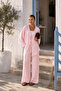 Women's Pink Muslin Two-Piece Set - Tie-Front Kimono Cardigan and Wide-Leg Pants Set - 2