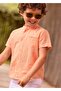 Boy's Hakim Collar Linen Shirt Orange