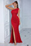 Women's One-Shoulder Deep Slit Long Imported Crepe Dress - 2