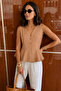 Women's Mink V-Neck Front Buttoned Sleeveless Peplun Blouse Arm-26Y001110