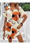 Women's Short Sleeve Collared Floral Patterned Short Single Jersey Dress - 3
