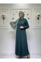 Women's New Season Combed Cotton Mother's Dress with Elastic Sleeves and Stone Detail - 3