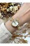 Stoned Cord Round Gold Yellow Dial Women's Wristwatch