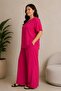 Large Size Slit and Pocketed Wrinkled Fabric Comfortable Double Suit-Fuchia - 6