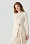 Asymmetrical Pleated Vanilla Dress with Accessory Detail 0592 - 4