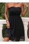 Women's Off-The-Shoulder Madonna Collar Short Pompom Chiffon Dress - 3