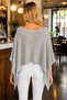 Women's Asymmetrical Cut Transparent Cotton Soft Textured Stylish Gray Knitwear Cape Poncho - 3