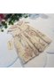 Girl's Wide Collar Sleeveless Dress - 100% Cotton - Rose Pattern - Beige&Powder - 6