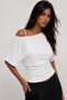 Women's White Asymmetrical Boat Neck Bat Sleeve Cotton Blouse (4798) - 6